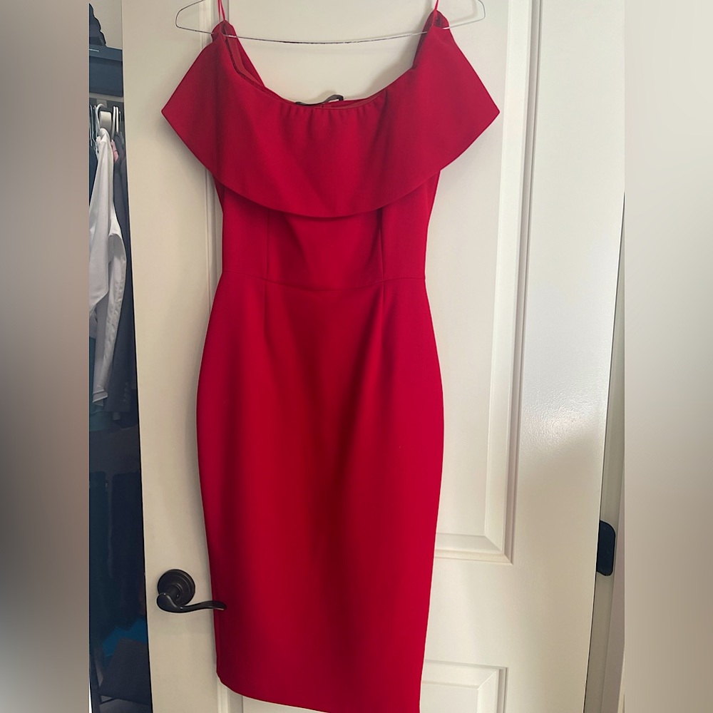 Zara red off the shoulder midi dress